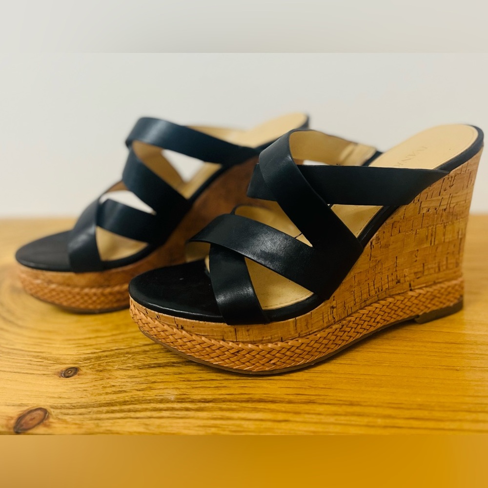 Ivanka Trump Women’s Black and Tan Strapy Wedges Size 7